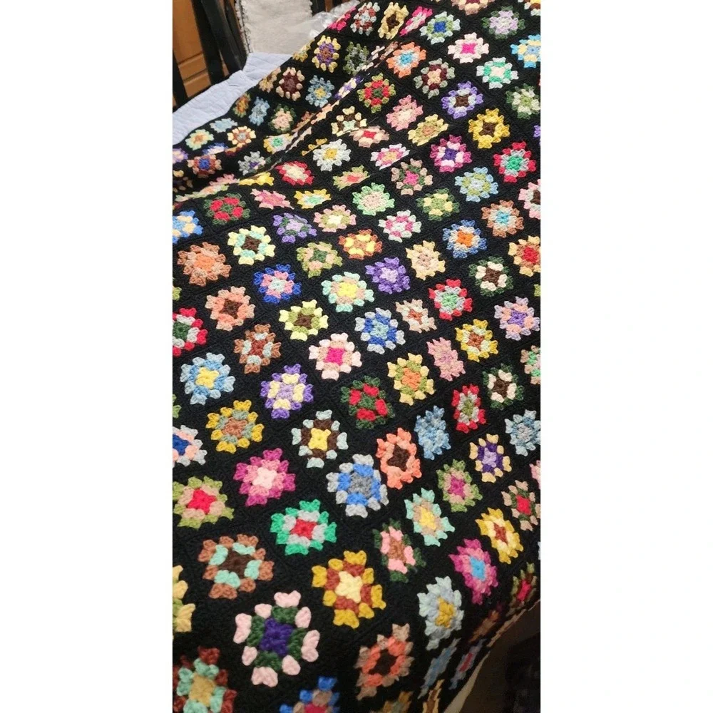 Vtg Roseanne Big Bang Theory Style Crochet Granny Square Afghan Boho Sofa Throw
